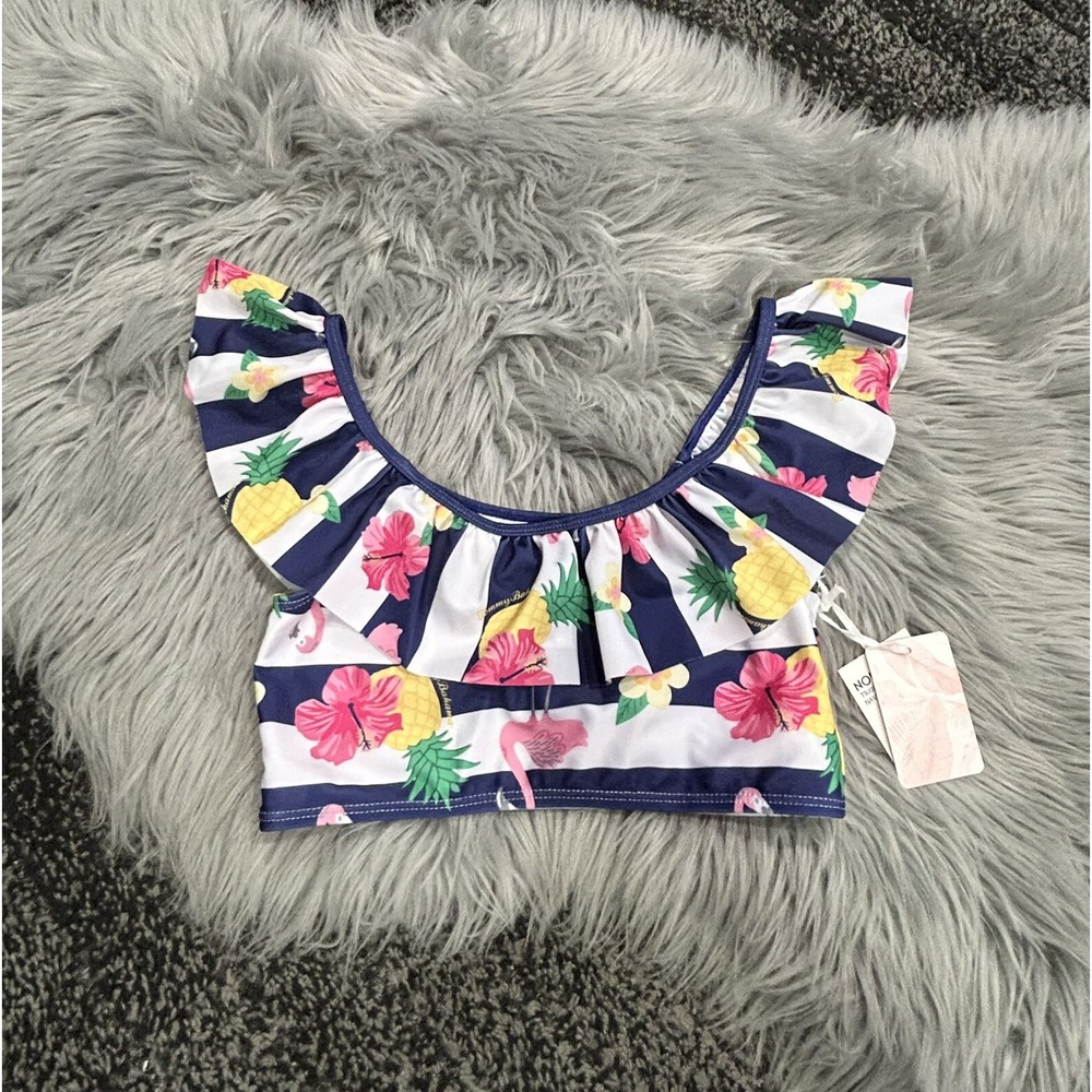 Tommy Bahama Girls Swim Top Size 10/12 Tropical Hibiscus Floral & Pineapple